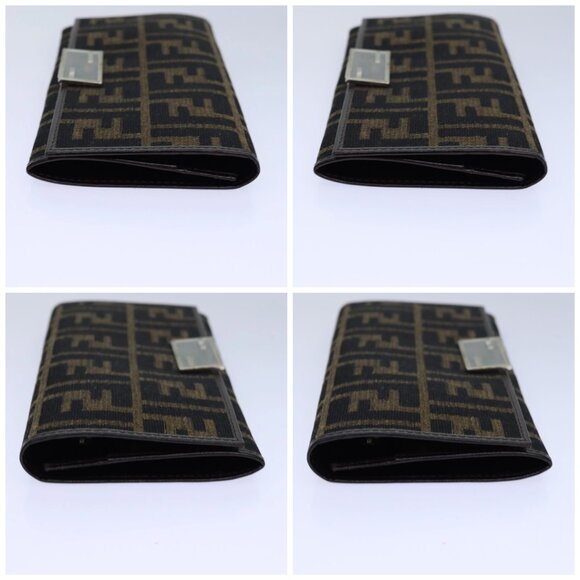 FENDI Zucca Canvas Long Wallet Black Brown Silver Auth am6788 - Picture 16 of 16